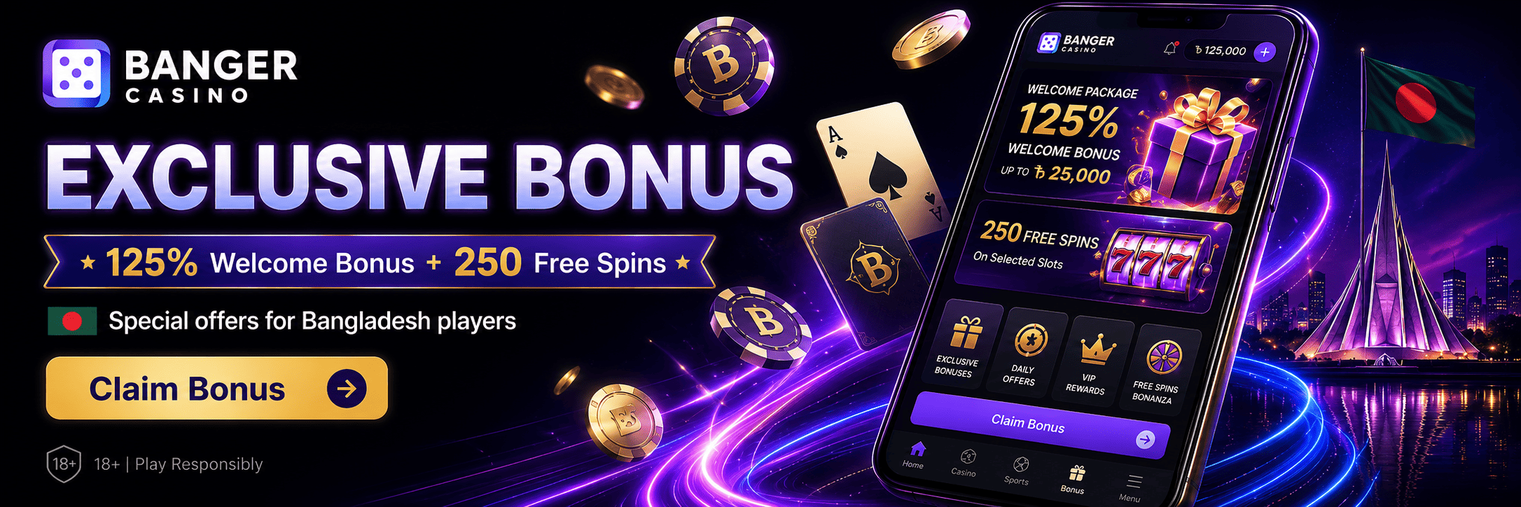 Banger Casino Bonus – 125% Welcome Bonus and 250 Free Spins